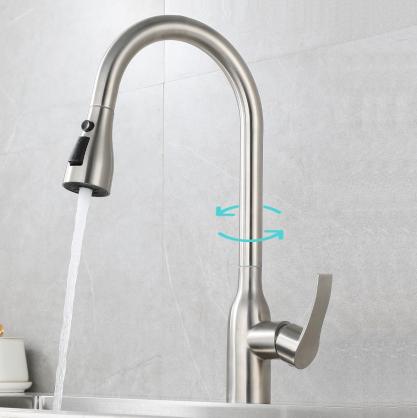 Kitchen Sink Faucets with Pull Down Sprayer (Height 45cm, SUS 304 Stainless Steel,3 Water Outlet Modes), Single Handle High Arc Pull Down Kitchen Faucet