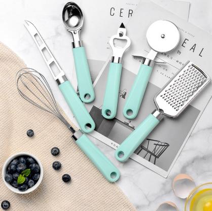 9-Piece Stainless Steel Kitchen Utensil Set, Lightweight Plastic Holder Handles, Non-Stick Cookware Gadgets and Tools Kit, Dishwasher Safe, Kitchenware for Cooking and Baking