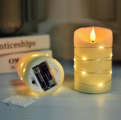 Φ7.5cm LED Flameless Candles with Copper wire lamp (3PCS SET) - Battery Operated Electric LED Pillar Candles with Remote Control Cycling 24 Hours Timer - Real Wax, 3D Wick, Realistic Flickering, Vivid Christmas/Festival/Party Decorative Candle Sets