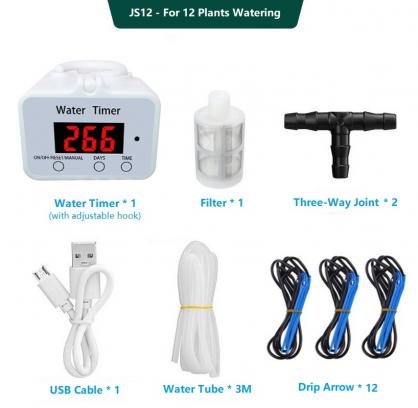 Automatic Plant Water Timer, Watering System Indoor, Drip Irrigation System with Timer for N Potted Plants, Suitable for House Garden Balcony Office, Battery Powered, with No-Water or Low-Battery Alarms
