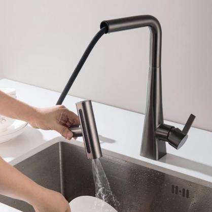 H43cm Kitchen Sink Faucets with Pull Down Sprayer (SUS304 Stainless Steel,3 Water Outlet Modes), Single Handle High Arc Pull Down Kitchen Faucet