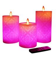 Φ8.0cm LED Flameless RGB Color Changing Candles (3PCS SET) - Battery Operated Electric LED Pillar Candles with Remote Control 4H/8H Setting & Cycling 24 Hours Timer -3D Wick, Realistic Flickering, Vivid Christmas/Festival/Party Decorative Candle Sets