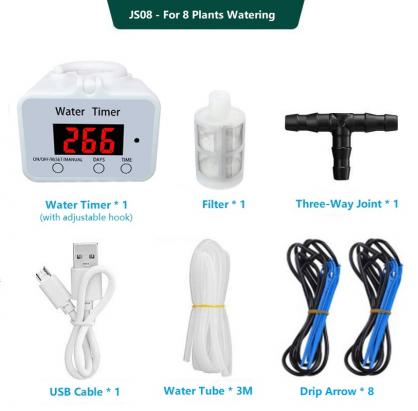 Automatic Plant Water Timer, Watering System Indoor, Drip Irrigation System with Timer for N Potted Plants, Suitable for House Garden Balcony Office, Battery Powered, with No-Water or Low-Battery Alarms