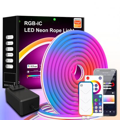 LED Neon Rope Lights (Indoor Use,Not Waterproof), RGBIC Neon Flexible Strip Lights, Operated by Bluetooth & Wifi APP or 24-Key Remote Controller, Dimmable Neon Strip for Gaming Room Living Room Bedroom Indoor/Outdoor Decor