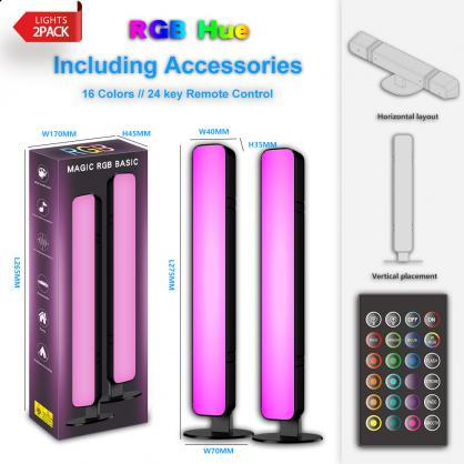 RGB Bedroom Atmosphere Light with 24key Remote Controller - Gaming Computer Pickup Atmosphere Light, Desktop Pickup Light, Music Atmosphere Light - 1 or 2 PCS Pack Optional