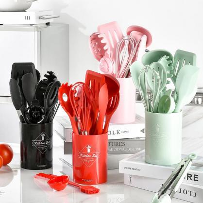 Kitchen Utensils Set-12 Pieces Silicone Cooking Utensils Set (Dishwasher Safe) 392°F Heat Resistant Spatula Set,Kitchen Utensil Set for Nonstick Cookware,Best Kitchen Tools with Holder(BPA Free)