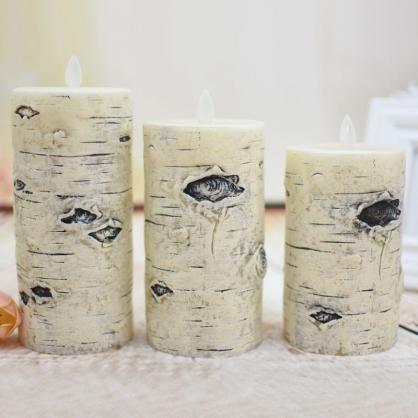 Φ7.5cm LED Flameless Candles (3PCS SET) - Battery Operated Electric LED Pillar Candles with Remote Control Cycling 24 Hours Timer - Birch Effect, Real Wax, 3D Wick, Realistic Flickering, Vivid Christmas/Festival/Party Decorative Candle Sets