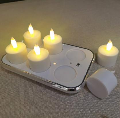 Inductive Rechargeable LED Candle TeaLight (6PCS SET) - Wireless Indudction Flameless LED Candle Lights - Flickering Amber,Battery Operated/Powered Candles,No Wax No Mess, No Fire Risk