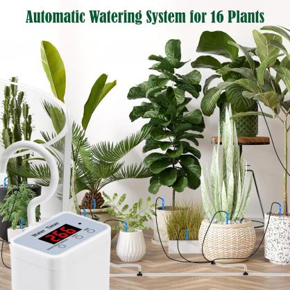 Automatic Plant Water Timer, Watering System Indoor, Drip Irrigation System with Timer for N Potted Plants, Suitable for House Garden Balcony Office, Battery Powered, with No-Water or Low-Battery Alarms