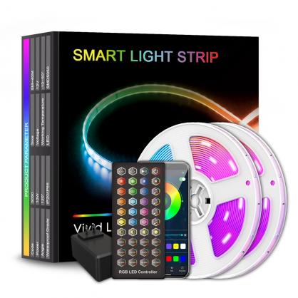 Bluetooth Smart LED Strip Lights (IP20 Indoor Use), RGB Dimmable Color Changing Lights Strip with 40-Key IR Remote Controller, Self-Adhesive Flexible 12V Bright LED Tape Light Kit for Home Party Holiday