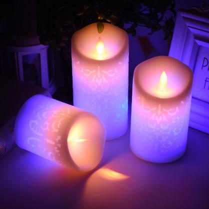 Φ8.0cm LED Flameless RGB Color Changing Candles (3PCS SET) - Battery Operated Electric LED Pillar Candles with Remote Control 4H/8H Setting & Cycling 24 Hours Timer -3D Wick, Realistic Flickering, Vivid Christmas/Festival/Party Decorative Candle Sets