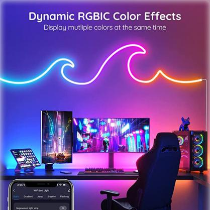 LED Neon Rope Lights (Indoor Use,Not Waterproof), RGBIC Neon Flexible Strip Lights, Operated by Bluetooth & Wifi APP or 24-Key Remote Controller, Dimmable Neon Strip for Gaming Room Living Room Bedroom Indoor/Outdoor Decor