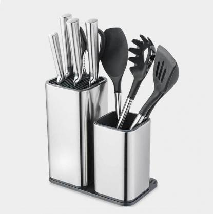 Stainless Steel Universal Knife Block Holder,Stainless Steel Knife Holder,Modern Utensil Holder for Countertop,with 14 slots and drain design,for Kitchen Counter,Edge Protecting Knife Storag
