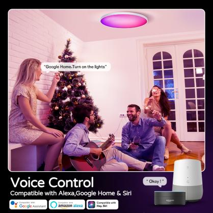 48W Smart LED Ceiling Lights 14.7 Inch, 3500LM Ceiling Lights with Remote, RGB+CCT 2700-6500K, Ultra-Thin Round Flush Mount Ceiling Light for Bedroom & Living Room