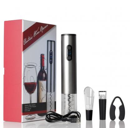4-in-1 Rechargeable Electric Wine Opener, Automati Cordless Electric Wine Bottle Opener with Aerator & Pourer, Foil Cutter, 1 Vacuum Preservation Stoppers