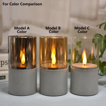 Φ7.5cm LED Flameless Candles (3PCS SET) - Battery Operated Electric LED Pillar Candles with Remote Control Cycling 24 Hours Timer - Cement Effect, Real Wax, 3D Wick, Realistic Flickering, Vivid Christmas/Festival/Party Decorative Candle Sets