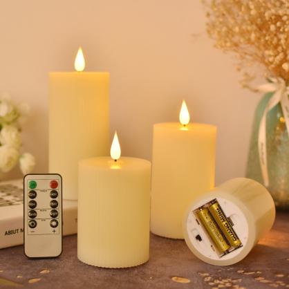 Φ7.5cm LED Flameless Wax Candles (3PCS SET) - Battery Operated Electric LED Pillar Candles with Remote Control Cycling 24 Hours Timer - Real Wax, 3D Wick, Realistic Flickering, Vivid Christmas/Festival/Party Decorative Candle Sets