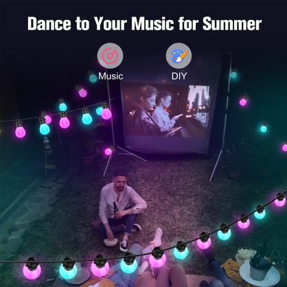 LED Smart Outdoor String Lights with 24-key remote controller, 26.25FT/8 Meters with 20 Dimmable RGBIC LED Bulbs, 5V/10W USB Powered,Indoor/Outside String Lights, IP65 Waterproof, Decor Patio Garden Camping