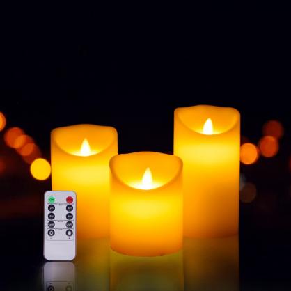 Φ7.5cm LED Flameless Wax Candles (3PCS SET) - Battery Operated Electric LED Pillar Candles with Remote Control Cycling 24 Hours Timer - Real Wax, 3D Wick, Realistic Flickering, Vivid Christmas/Festival/Party Decorative Candle Sets