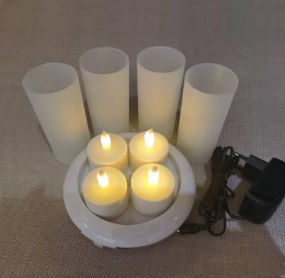 Inductive Rechargeable LED Candles (4PCS Set), Wireless Induction Flameless Flickering Tea Lights, Warm White Color, Battery Operated/Powered Electric Candles,No Wax No Mess, No Fire Risk, Windproof