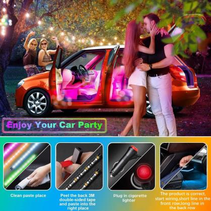 LED Car Light Strip, Inner Decorative Mood Light, RGB atmosphere light strip,Sound Active, Music Mode, 16 millions optional colors with Bluetooth Wireless Remote Control for Car Van SUV Truck