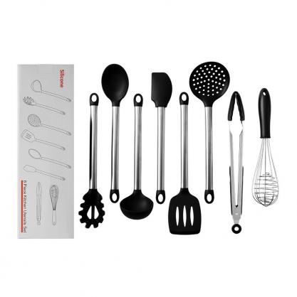 8 PCS Silicone Cooking Utensils Set, Kitchen Utensils Set with Stainless Steel Handles and Food-Grade Silicone Heads, including Wok Utensils Set Include Wok Ladle, Slotted Spoon, Solid Spatula and Slotted Spatula etc.