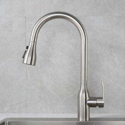 Kitchen Sink Faucets with Pull Down Sprayer (Height 45cm, SUS 304 Stainless Steel,3 Water Outlet Modes), Single Handle High Arc Pull Down Kitchen Faucet