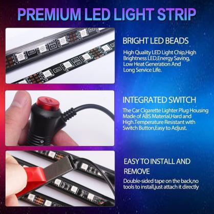 LED Car Light Strip, Inner Decorative Mood Light, RGB atmosphere light strip,Sound Active, Music Mode, 16 millions optional colors with Bluetooth Wireless Remote Control for Car Van SUV Truck