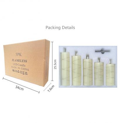 Φ5.5cm LED Flameless Wax Candles with copper wire lamp (5 PCS SET) - Battery Operated Electric LED Pillar Candles with Remote Control Cycling 24 Hours Timer - Real Wax, 3D Wick, Realistic Flickering, Vivid Christmas/Festival/Party Decorative Candle Sets