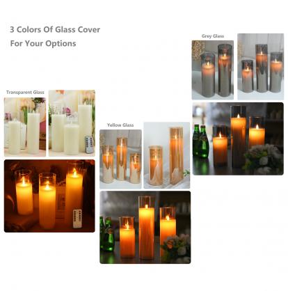 Φ7.5cm LED Flameless Wax Candles In Glass Holder (3PCS SET) - Battery Operated Electric LED Pillar Candles with Remote Control Cycling 24 Hours Timer - Real Wax, 3D Wick, Realistic Flickering, Vivid Christmas/Festival/Party Decorative Candle Sets