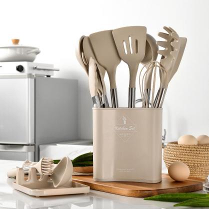 Cooking Utensils Set, 13 PCS Silicone Kitchen Utensils Set with Holder Spoons Spatulas Tongs Whisk for Cooking, Non-stick Heat Resistant Kitchen Tools and Gadgets with Stainless Steel Handle