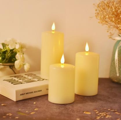 Φ7.5cm LED Flameless Wax Candles (3PCS SET) Operated by 2 * AA Batteries (Not Included) Electric LED Pillar Candles with Remote Control Cycling 24 Hours Timer - Real Wax, 3D Wick, Realistic Flickering