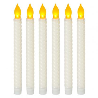 Φ2.2cm * H25cm Battery Operated LED Taper Candles Lights (6PCS Pack), Operated by 3 x AA Batteries (Not Included), Lighting up to 150 hours, Flameless Candlesticks with Flickering Flame