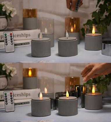 Φ7.5cm LED Flameless Candles (3PCS SET) - Battery Operated Electric LED Pillar Candles with Remote Control Cycling 24 Hours Timer - Cement Effect, Real Wax, 3D Wick, Realistic Flickering, Vivid Christmas/Festival/Party Decorative Candle Sets