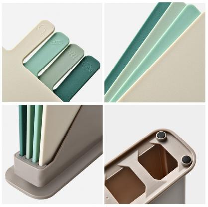 Index Cutting Boards for Kitchen, Plastic Cutting Board Set of 4 with Storage Stand, Colorful Chopping Board Set with Easy Grip Handles & Index Food Icons,Cutting Mat for Meat Veggies Fruits (Colorful)