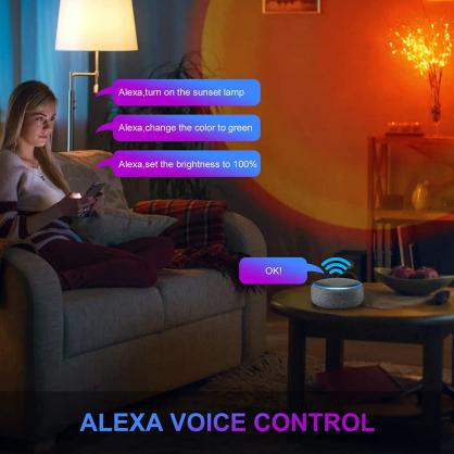 LED Ambient Sunset Projector Lamp (WIFI+Bluetooth+24key Remote Controller), 16 Colors Sunset Projection Lamp with Remote Control, Multiple Colors Projector Light for Photography, Selfie, Home and Bedroom Decor