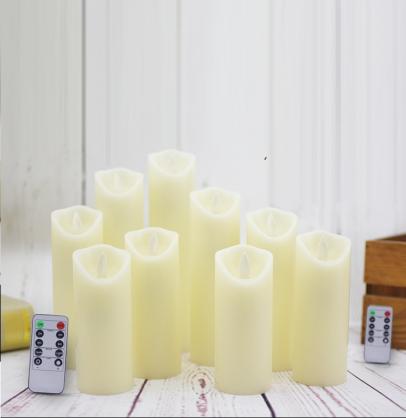 Φ5.3cm LED Flameless Wax Candles (9 PCS SET) - Battery Operated Electric LED Pillar Candles with Remote Control Cycling 24 Hours Timer - Real Wax, 3D Wick, Realistic Flickering, Vivid Christmas/Festival/Party Decorative Candle Sets