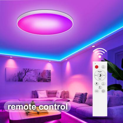 48W Smart LED Ceiling Lights 14.7 Inch, 3500LM Ceiling Lights with Remote, RGB+CCT 2700-6500K, Ultra-Thin Round Flush Mount Ceiling Light for Bedroom & Living Room