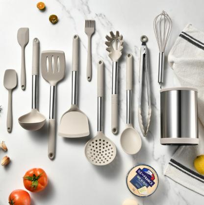 12 PCS Kitchen Cooking Utensils Set, Non-stick Silicone Kitchen Utensils Set Heat-resistant Stainless Steel Handle, BPA-Free, Cooking Tool Mixing Kitchen Tool Set