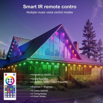 LED Permanent Eaves Light (IP68 Waterproof,Outdoor Use) with 24-key Remote Controller & Smart APP Bluetooth & WIFI Control,RGBIC 16 Million Optional Colors,Voice Control, Adjustable Brightness, Music Sync,DIY Scenes