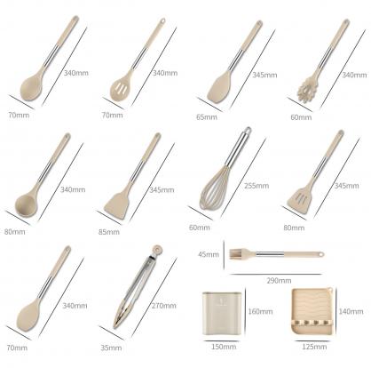 Cooking Utensils Set, 13 PCS Silicone Kitchen Utensils Set with Holder Spoons Spatulas Tongs Whisk for Cooking, Non-stick Heat Resistant Kitchen Tools and Gadgets with Stainless Steel Handle