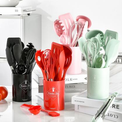 Kitchen Utensils Set-12 Pieces Silicone Cooking Utensils Set (Dishwasher Safe) 392°F Heat Resistant Spatula Set,Kitchen Utensil Set for Nonstick Cookware,Best Kitchen Tools with Holder(BPA Free)