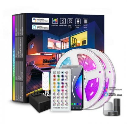 WIFI & Bluetooth Smart LED Strip Lights (IP20 Indoor Use), RGB Dimmable Color Changing Lights Strip with APP Control or 44-Key IR Remote Controller, Self-Adhesive Flexible 12V Bright LED Tape Light Kit for Home Party Holiday