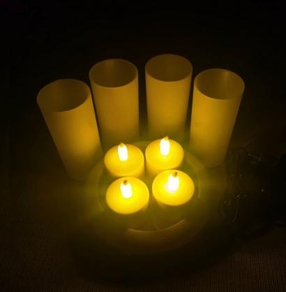 Inductive Rechargeable LED Candles (4PCS Set), Wireless Induction Flameless Flickering Tea Lights, Warm White Color, Battery Operated/Powered Electric Candles,No Wax No Mess, No Fire Risk, Windproof