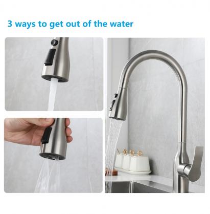 Kitchen Sink Faucets with Pull Down Sprayer (Height 45cm, SUS 304 Stainless Steel,3 Water Outlet Modes), Single Handle High Arc Pull Down Kitchen Faucet