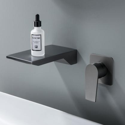 SUS304 Stainless Steel Wall Mounted Bathtub/Washbasin Faucet with waterfall effect wide water outlet, Single Handle for Hot and Cold Water Adjustment