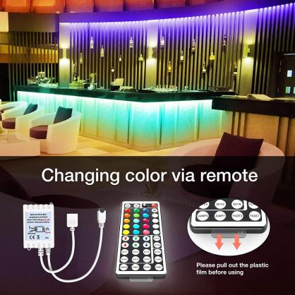 Bluetooth Smart LED Strip Lights (IP20 Indoor Use), RGB Dimmable Color Changing Lights Strip with APP Control or 44-Key IR Remote Controller , Self-Adhesive Flexible 12V Bright LED Tape Light Kit for Home Party Holiday