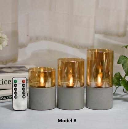 Φ7.5cm LED Flameless Candles (3PCS SET) - Battery Operated Electric LED Pillar Candles with Remote Control Cycling 24 Hours Timer - Cement Effect, Real Wax, 3D Wick, Realistic Flickering, Vivid Christmas/Festival/Party Decorative Candle Sets