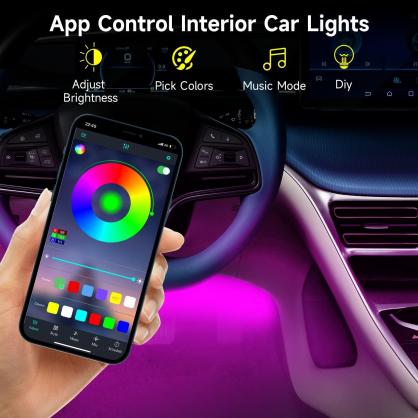 LED Car Light Strip, Inner Decorative Mood Light, RGB atmosphere light strip,Sound Active, Music Mode, 16 millions optional colors with Bluetooth Wireless Remote Control for Car Van SUV Truck