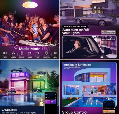 30W LED Smart Ceiling Light Fixture with Remote Control, WIFI Bluetooth RGBIC+CCT Function, 2700K-6500K, Diameter 30cm Modern Ultra-Thin Round Ceiling Light for Bedroom Kitchen Living Room Hallway